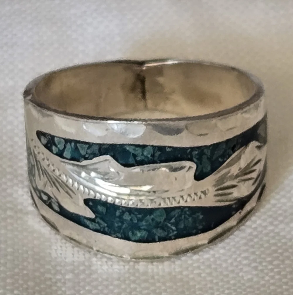 Ring 925 Sterling Torquoise Chips Pre Ownwed